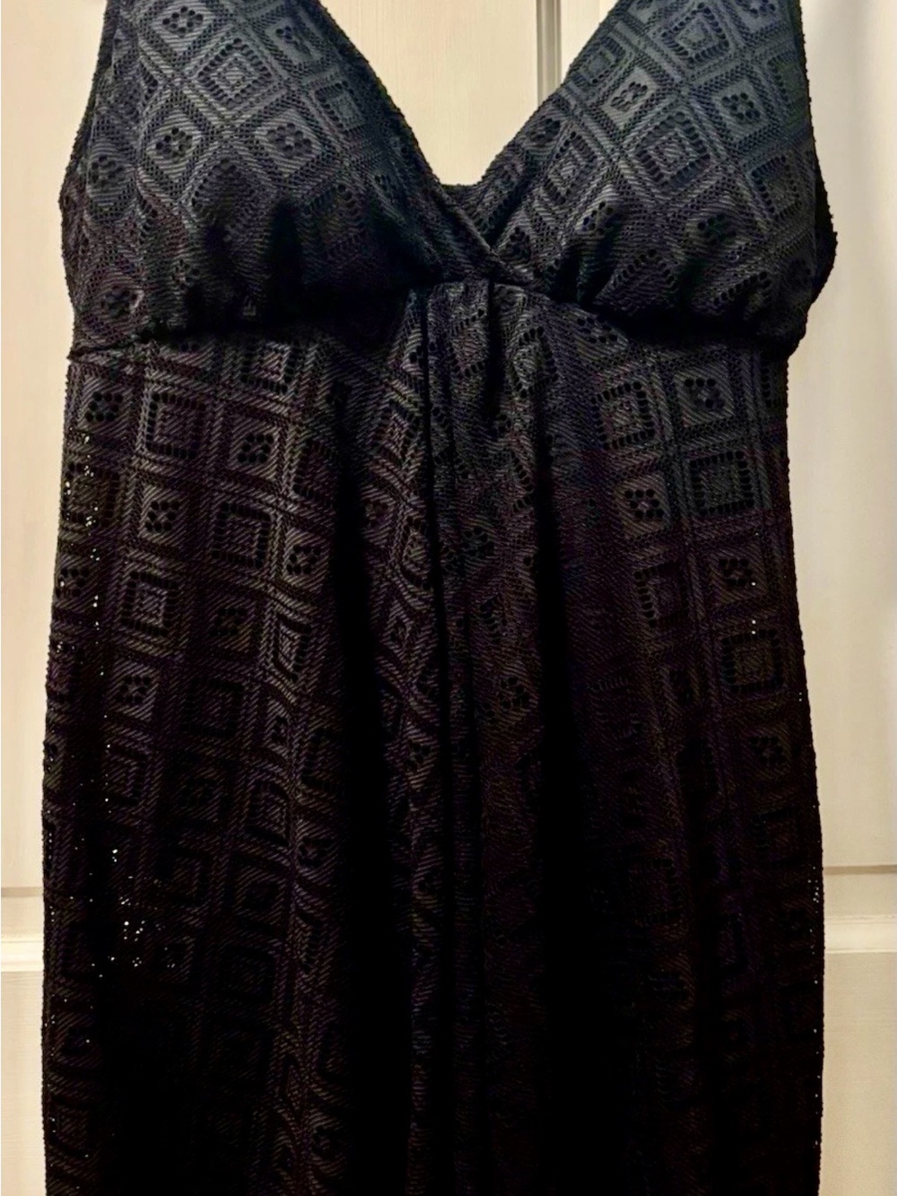 Island Escape Black Crochet V-Neck One-Piece Swimdress
